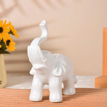 White Golden Elephant Resin Figurine 5.9 in Hand-Polished