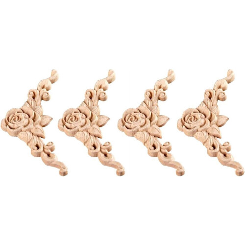 Ensemble de 4 moulures d'angle et rosaces en bois sculpté non peint 2
