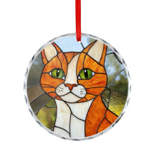 Orange Tabby Cat Glass Ornament – Funny Cute Xmas Gift for Friend, Bestie, Nurse, Teacher, Mentor, Boss, Coworker