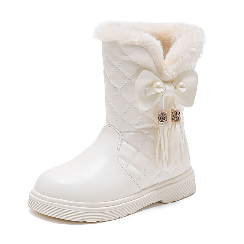 Girls' Winter Snow Boots Thick Sole Solid Color Bow Design