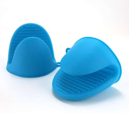 Silicone Oven Mitts Heat Resistant Non-Slip Bright Blue 2