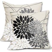Black Gray Pillow Covers Linen 20x20 Inch Set of 2