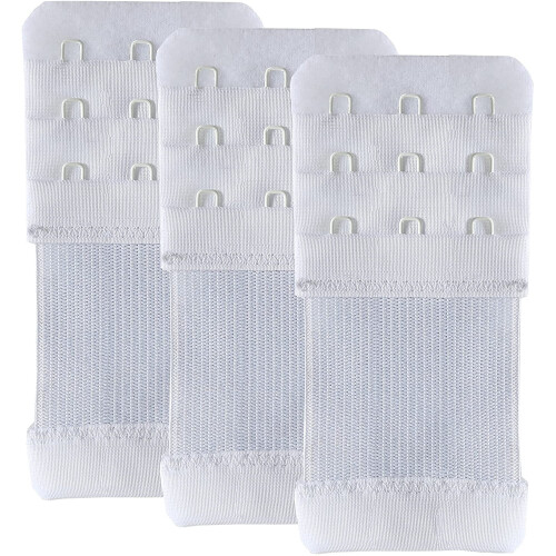 Bra Extender Elastic Stretchy Band 3 Hook 3 pcs White 0.5