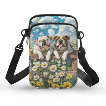 Crossbody Sling Bag for Adult Travel, Outdoor and Daily Use Bulldog and Daisy Pattern Women Shoulder Bag with Adjustable Strap