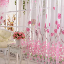 Pink Tulip Embroidered Voile Curtains 52x84 Inch