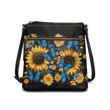 Kožená crossbody kabelka pre ženy s potlačou slnečníc, 1 ks