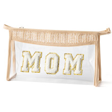 Large Storage Bag Toiletry Bag for Travel Supplies, MOM Patch Letter Bag Waterproof Transparent Makeup Bag for Women