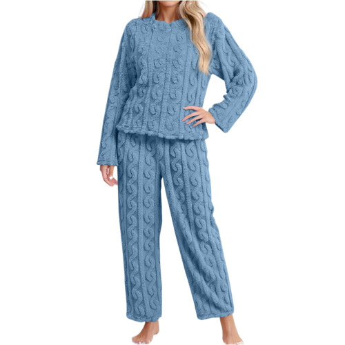 Completo pigiama da donna foderato in pile, blu, taglia L