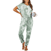 Pajamas for Women Set Summer Womens Loungewear Set: Tie-Dye Print, Short-Sleeve Top & Elastic-Cuffed Pants Womens Pajama Sets