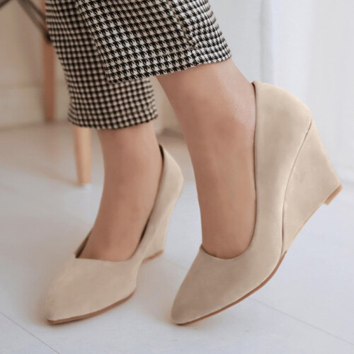 Beige pumps med hæl til damer, størrelse 5,5 2