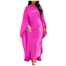 Elegant Satin Maxi Party Dress for Women Batwing Sleeves Round Neck Loose Flowing Abaya Robe