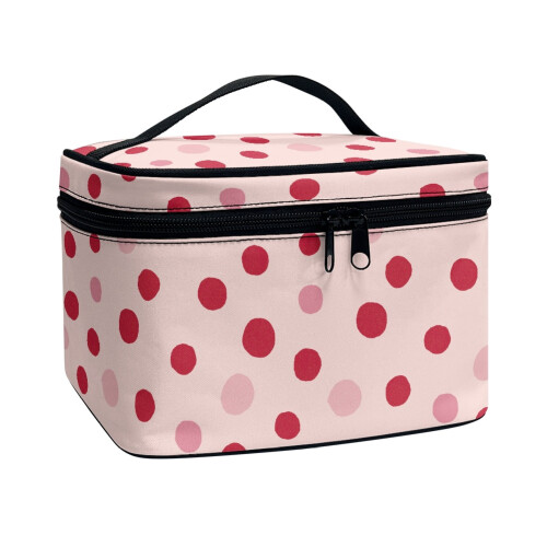 Pink Polka Dot Portable Makeup Bag with Brush Slots 1 Pack 1