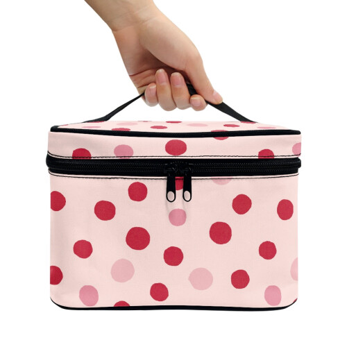Pink Polka Dot Portable Makeup Bag with Brush Slots 1 Pack 2