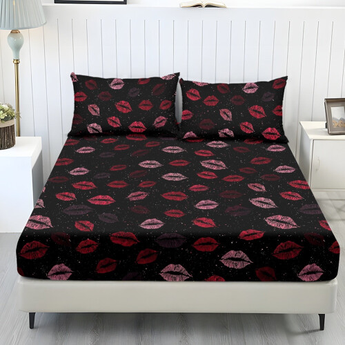 Lips Printed Queen Sheet Set 3pcs Cooling Polyester-Spandex