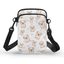 Dog Pattern Adjustable Crossbody Bag with Double-layer Small Crossbody Purse Stylish Polyester