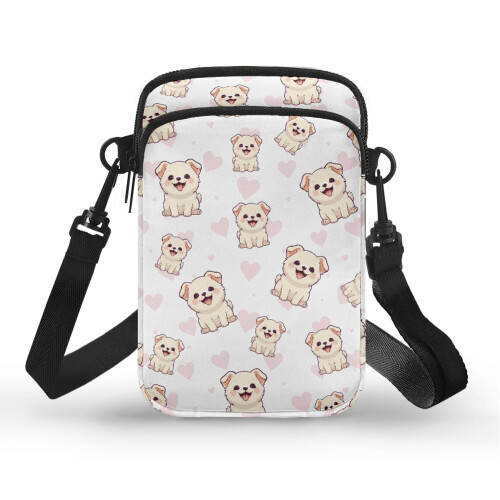 Dog Pattern Adjustable Crossbody Bag with Double-layer Small Crossbody Purse Stylish Polyester