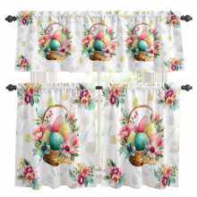 Easter Eggs Kitchen Curtains & Valances Set – Spring Watercolor Basket, Yellow Floral Eggs, Rod Pocket, 27.5x36in, Compatible with Standard Rods
