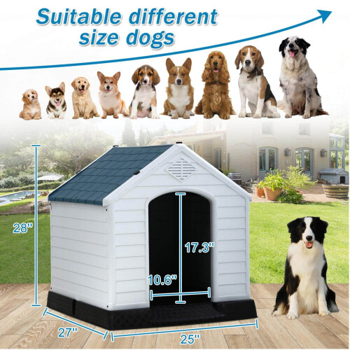 Casinha de cachorro de plástico com piso elevado de 71 cm (28 polegadas) à prova d'água. 1