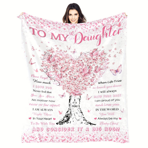 Soft Pink Flannel Throw Blanket with Tree and Heart Design