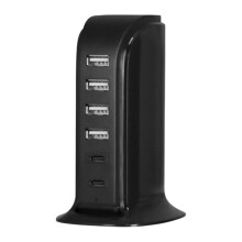 USB-lader med flere grensesnitt, 30 W hurtiglading, 4 USB + 2