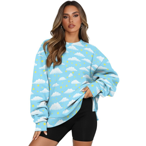 Oversized Damen-Sweatshirt mit Print, langärmelig, Rundhalsausschnitt