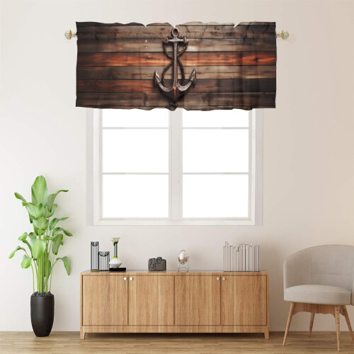 Anchor Nautical Window Valance Rustic Brown Blue 54x18 in 1 1
