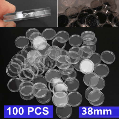 Coin Holder Capsules Clear Round Plastic 38 mm 100 pcs