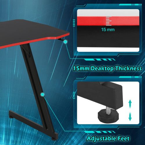 Mesa Gamer de 47 Polegadas com Pernas de Aço em Formato de Z, Preta e Vermelha 1