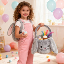 AuroraX Easter Basket with Handles,Reusable Cute Candy Bags Gift Bags,Gray Easter Party Supplies