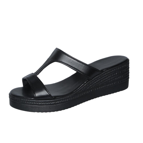 Black Women's Wedge Sandals Casual Thick Sole Platform Open