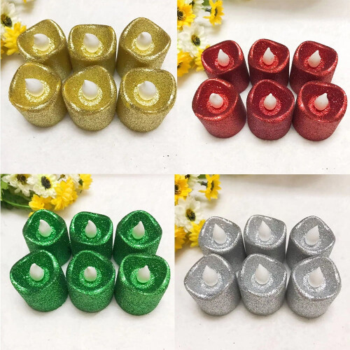 Flamlösa LED-värmeljus guldglitter 12-pack