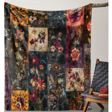 Boheemse flanellen deken met bloemenprint, zacht en warm, geschikt voor alle seizoenen.