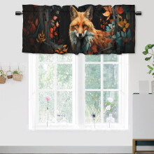 Cantonnière de fenêtre en forme de renard avec motif de feuilles et de fleurs des bois,
