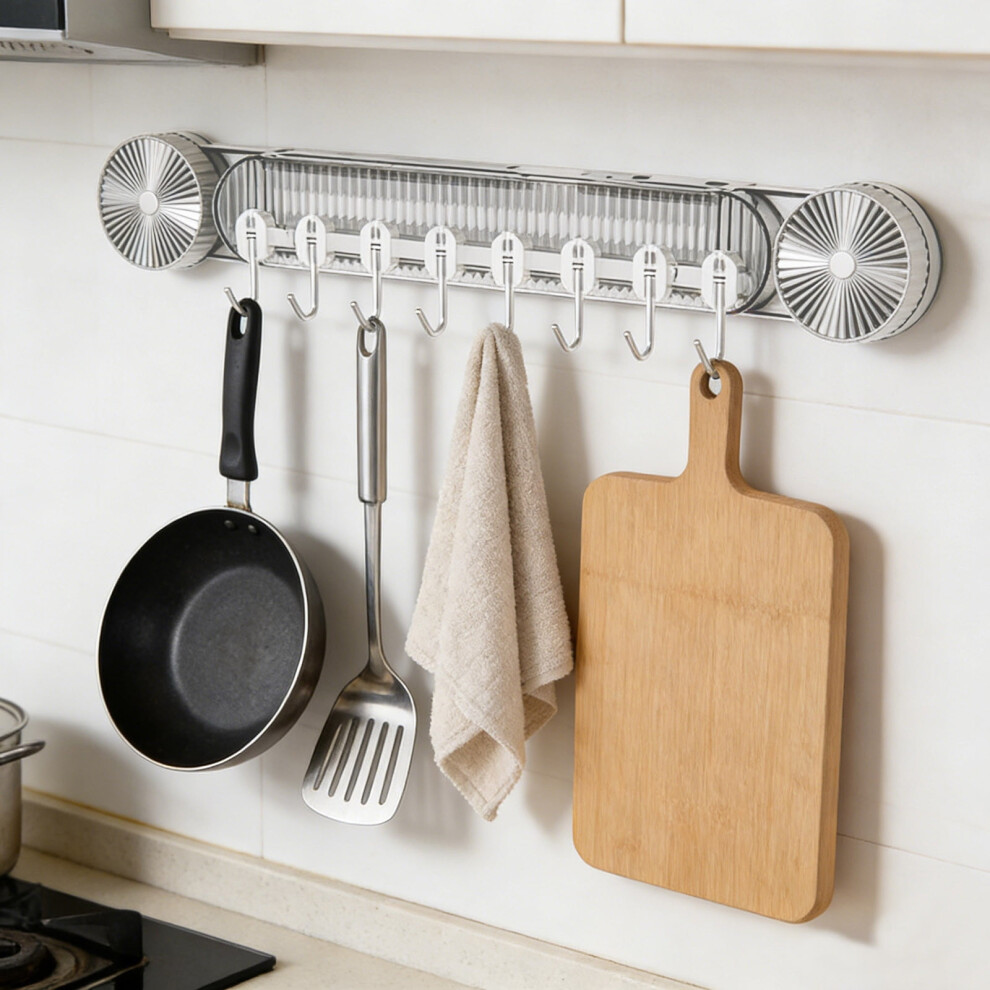16.4-Inch 8-Hook Wall-Mounted Vacuum Suction Rack Â No-Drill Kitchen Organizer Hooks 9418476760815