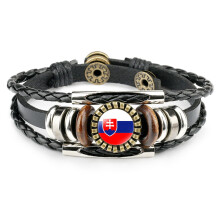 Country Flag Leather Bracelet Black Multilayer 1 Piece