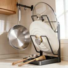 Stainless Steel Pot Lid Holder & Utensil Organizer with Drainage, Space-Saving Multi-layer Countertop Rack, Compatible with Standard Lids