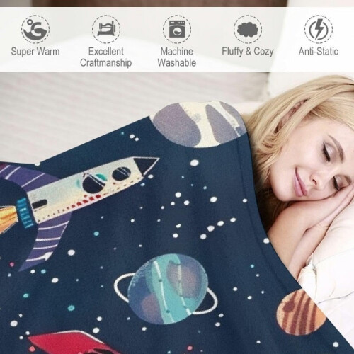 Flannel Blanket Space Explorer Navy Blue 60x80in 2