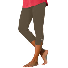 Women's Khaki Capri Leggings Decorative Buttons 22 Inch