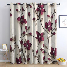 Burgundy floral blackout curtains vintage botanical grommet