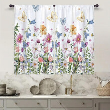 Watercolor Floral Kitchen Curtain 27.5 x 39 in 2-Panel Rod