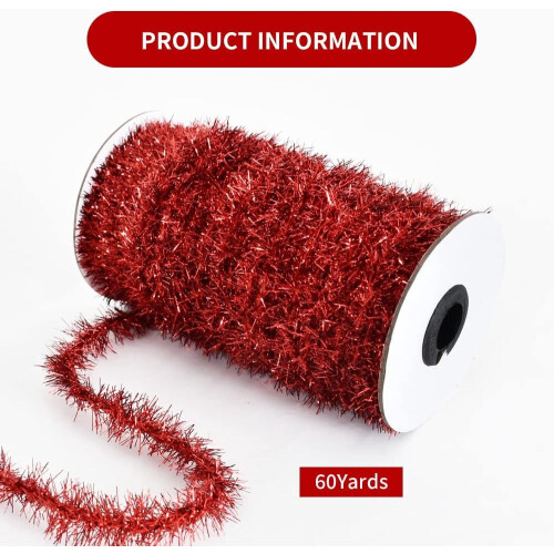 Red Thin Tinsel Garland Ribbon 60-Yard Glitter Metallic Wire 1