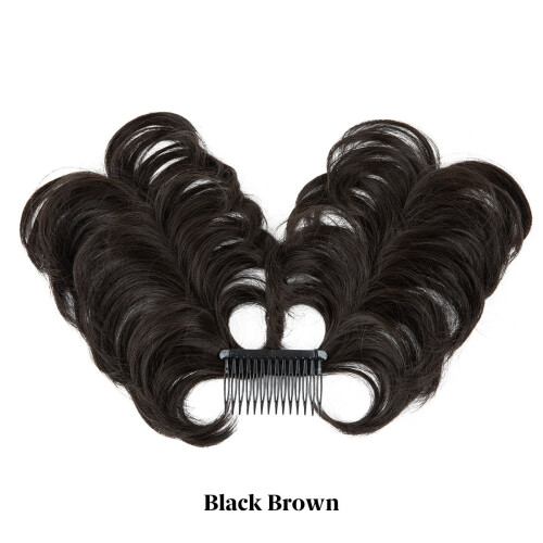 Fermaglio laterale per chignon liscio e disordinato, colore nero e marrone.