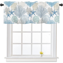 Starfish Coral Kitchen Curtains Blue White 54x18 inch Rod