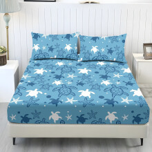 Ensemble de draps imprimés tortue et étoile de mer bleu Queen 3 pièces