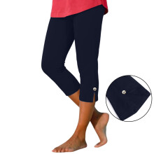 Women's Navy Capri Leggings Decorative Buttons 2026