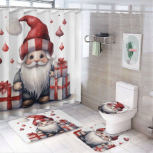 Ensemble rideau de douche avec tapis et housse de toilette en forme de U (4 pièces)