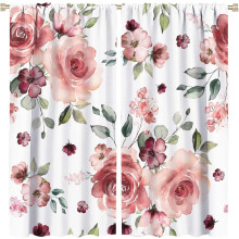 Pink Floral Curtains Watercolor Leaves Pattern Blackout Rod