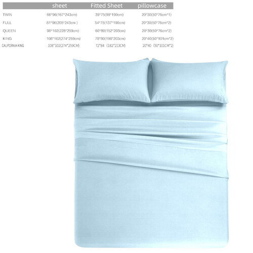 Bedding Set Polyester 4-Piece Sky Blue King 2