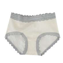 Women's cotton high-waisted bikini panties with lace edge,