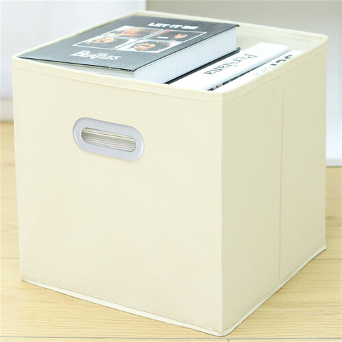 Cube de rangement pliable en tissu beige, lot de 1